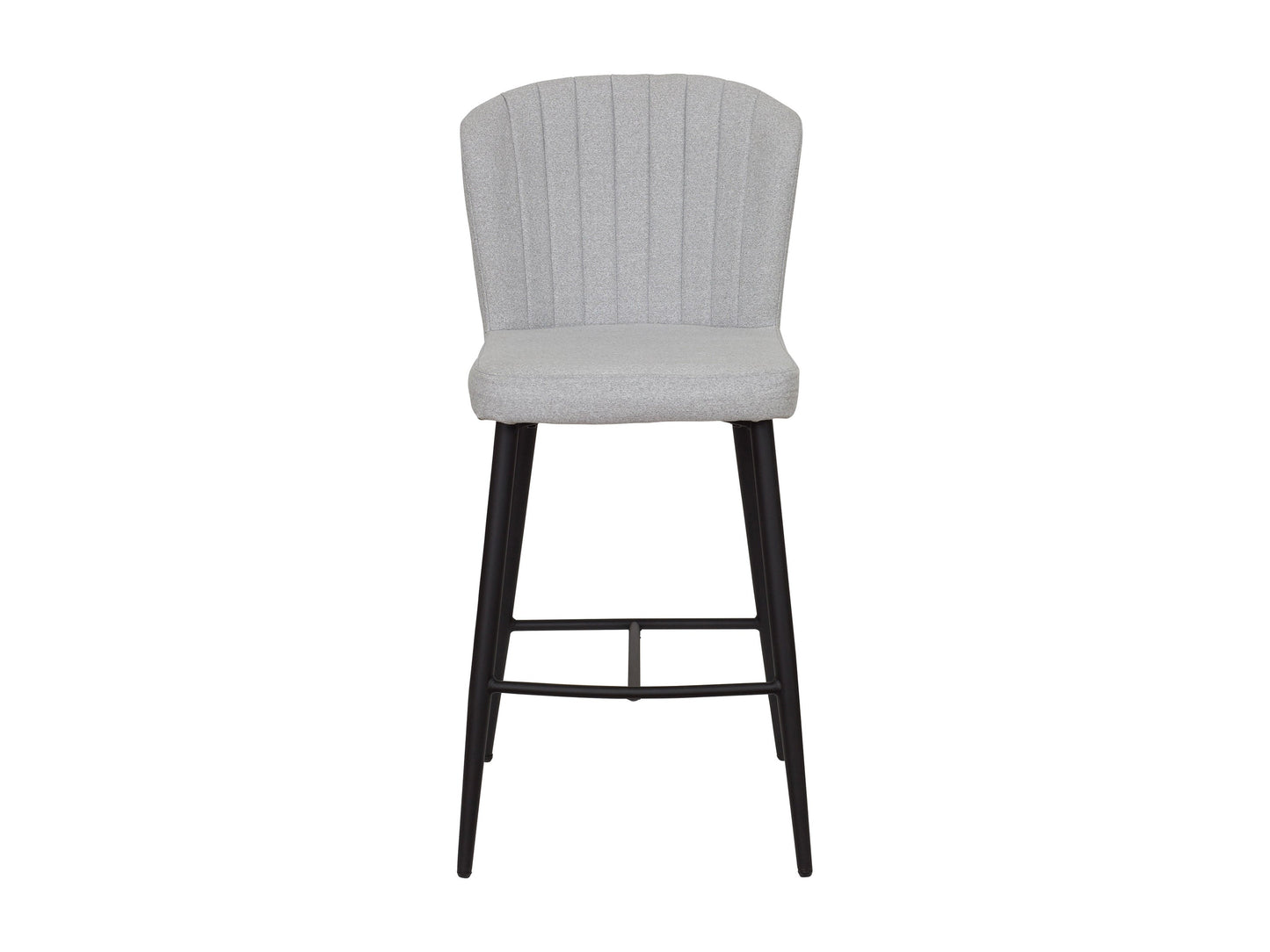 Light grey metal bar stools, set of 2, with cushioned seats and sleek modern design.