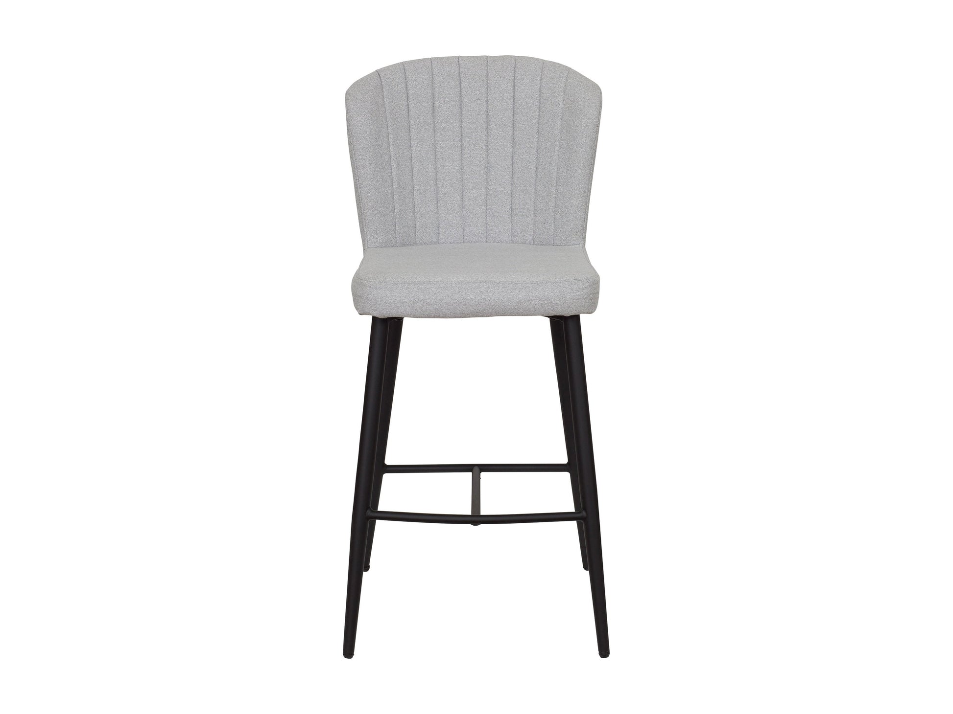 Light grey metal bar stools, set of 2, with cushioned seats and sleek modern design.