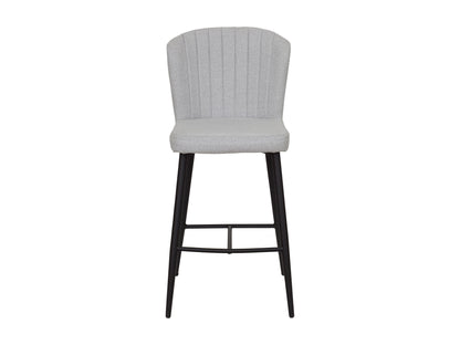 Light grey metal bar stools, set of 2, with cushioned seats and sleek modern design.