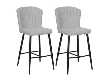 Light grey metal bar stools, set of 2, with cushioned seats and sleek minimalist design.