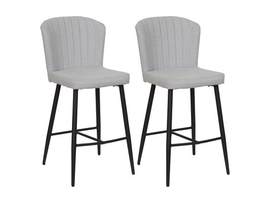 Light grey metal bar stools, set of 2, with cushioned seats and sleek minimalist design.