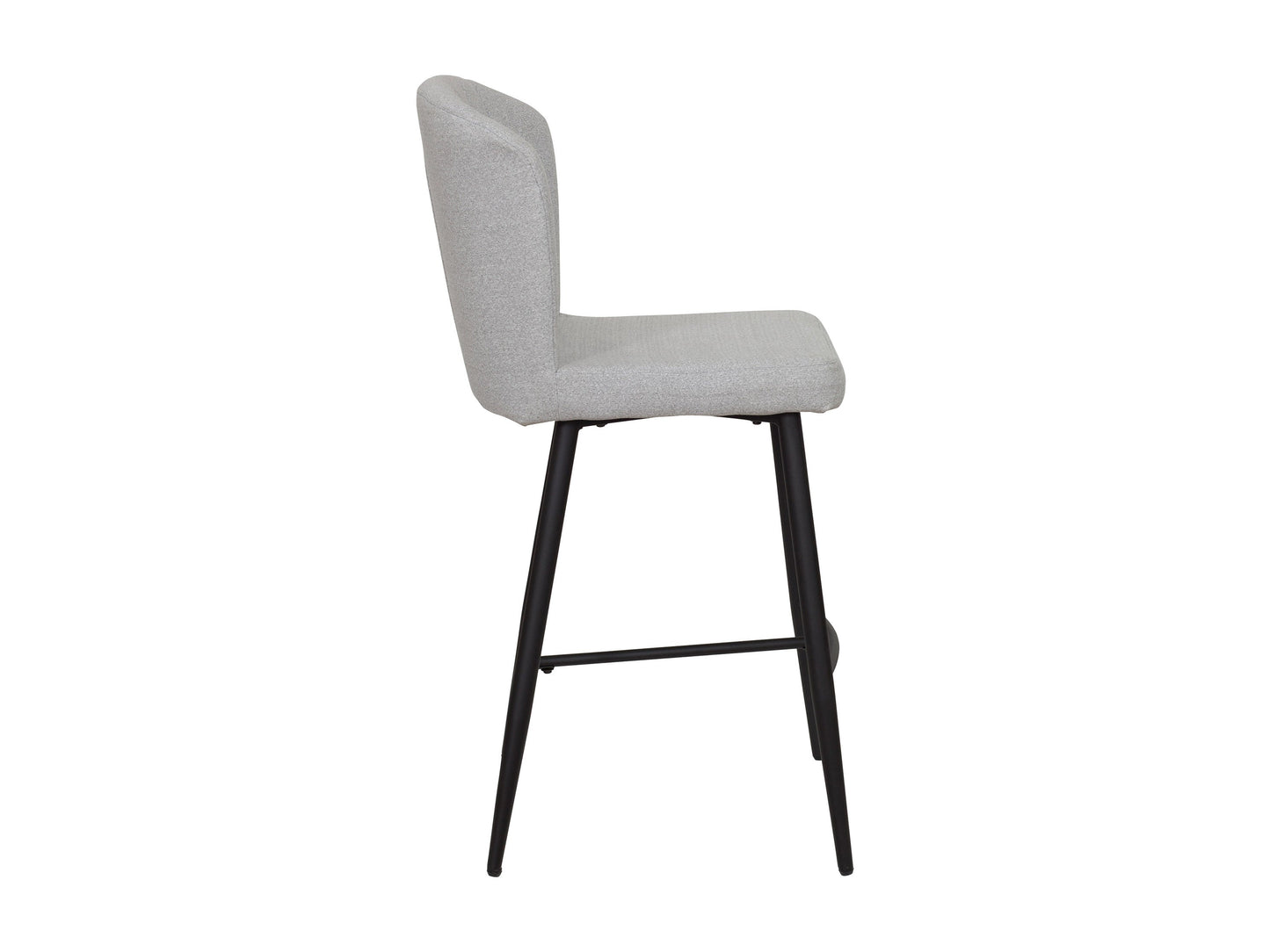 Light grey metal bar stools set with cushioned seats, sleek design, and sturdy construction for modern kitchens or bars.