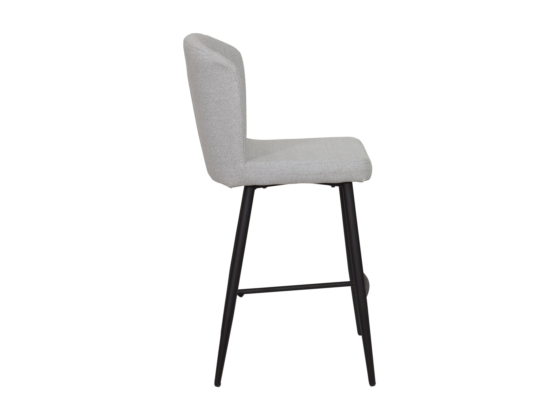Light grey metal bar stools set with cushioned seats, sleek design, and sturdy construction for modern kitchens or bars.