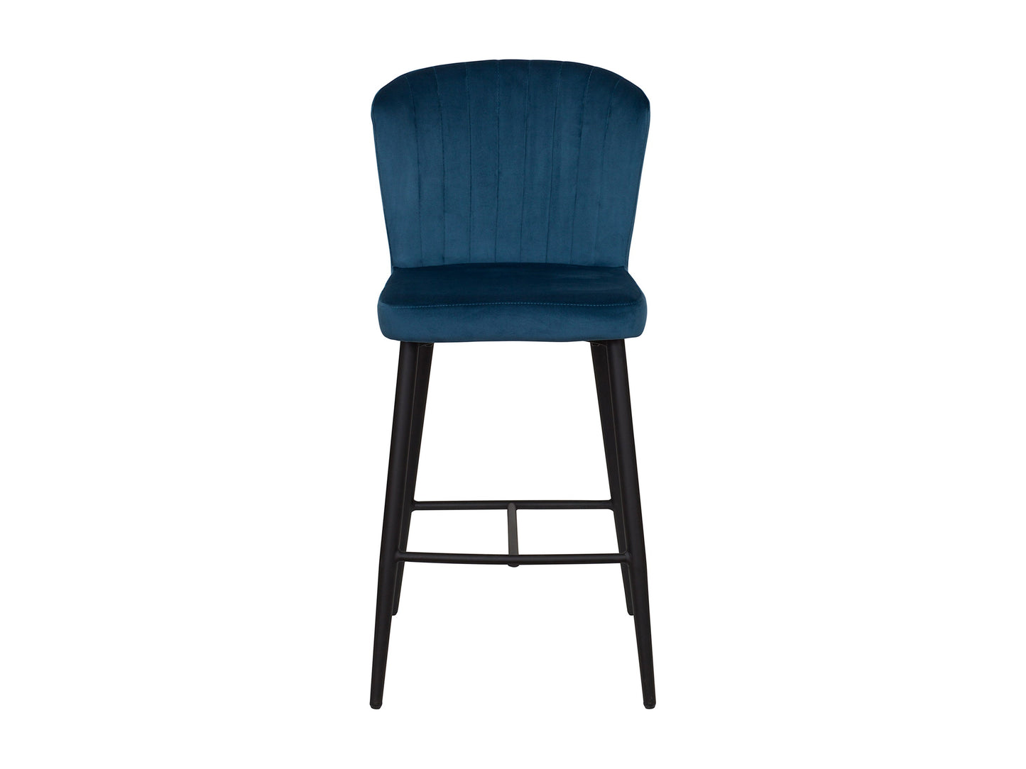 Navy blue metal bar stools, set of 2, with cushioned seats and sleek design for modern kitchens or bars.