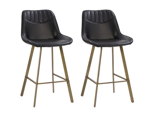 Black farmhouse bar stools, set of 2, with wooden seats and metal frames, rustic and modern kitchen seating.