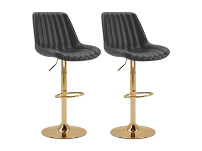 Adjustable black bar stools with gold accents, set of 2, featuring sleek design and comfortable seating.
