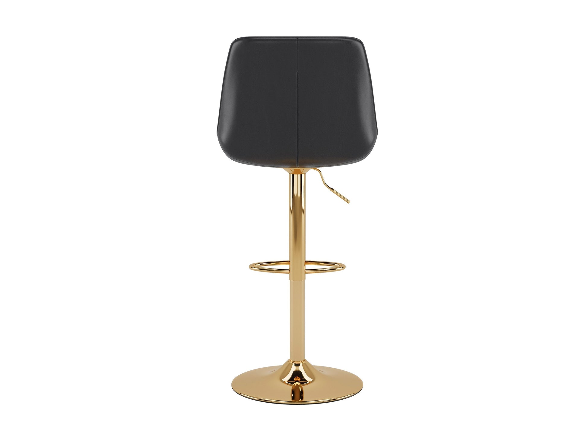 Gold adjustable bar stools, set of 2, with black cushioned seats and sleek modern design.