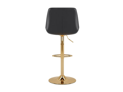 Gold adjustable bar stools, set of 2, with black cushioned seats and sleek modern design.
