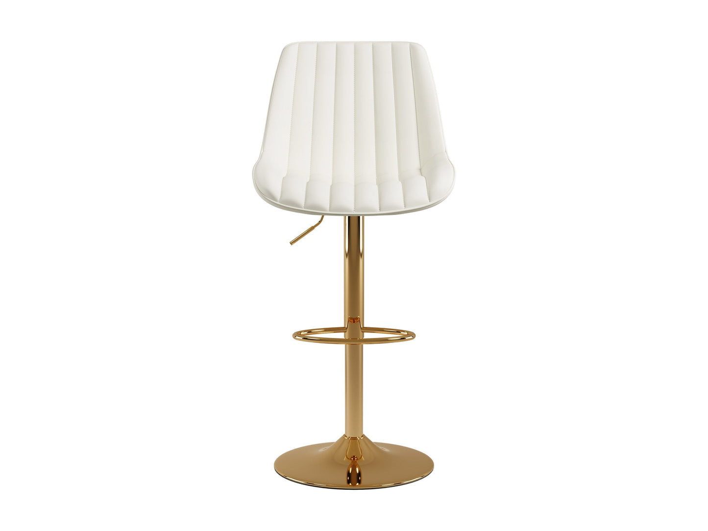 Adjustable white bar stools with gold legs, set of 2, modern design, perfect for kitchen islands or home bars.