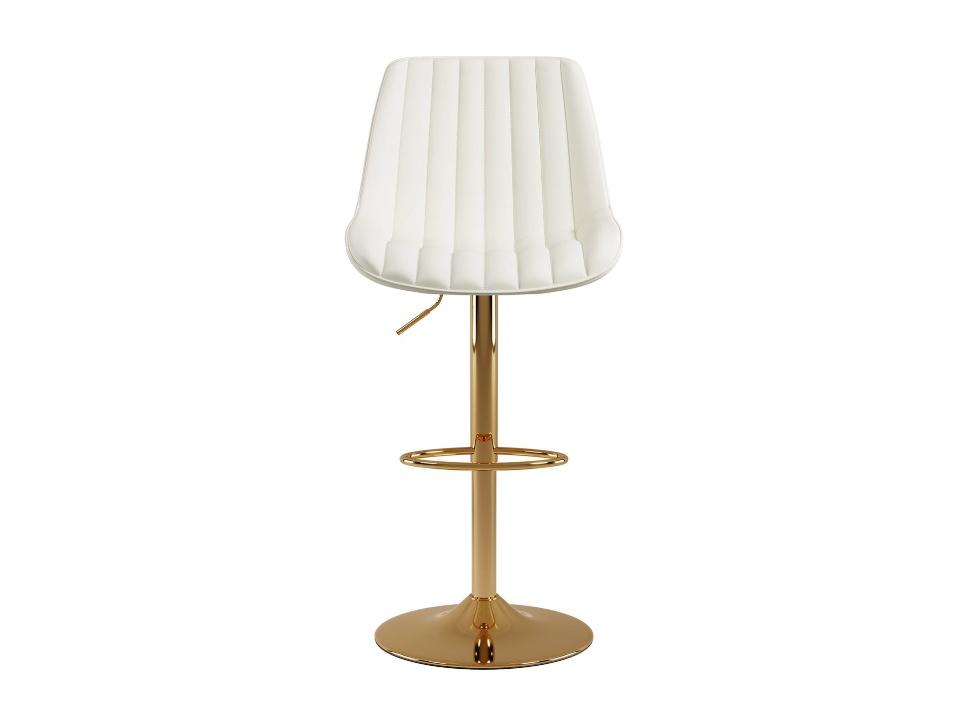 Adjustable white bar stools with gold legs, set of 2, modern design, perfect for kitchen islands or home bars.