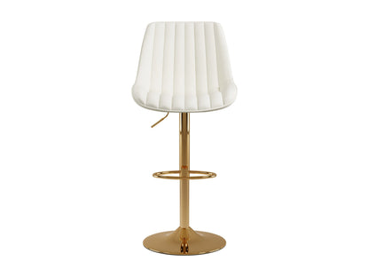 Adjustable white bar stools with gold legs, set of 2, modern design, perfect for kitchen islands or home bars.