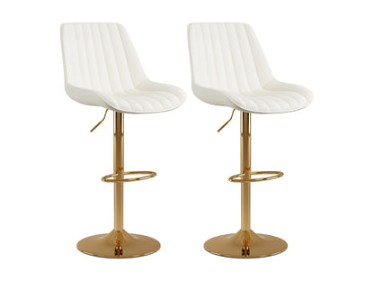 Adjustable white bar stools, set of 2, with gold legs and sleek modern design.