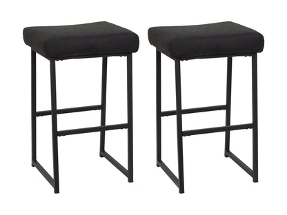 Set of 2 black backless bar stools with cushioned seats, sleek metal legs, and modern minimalist design.