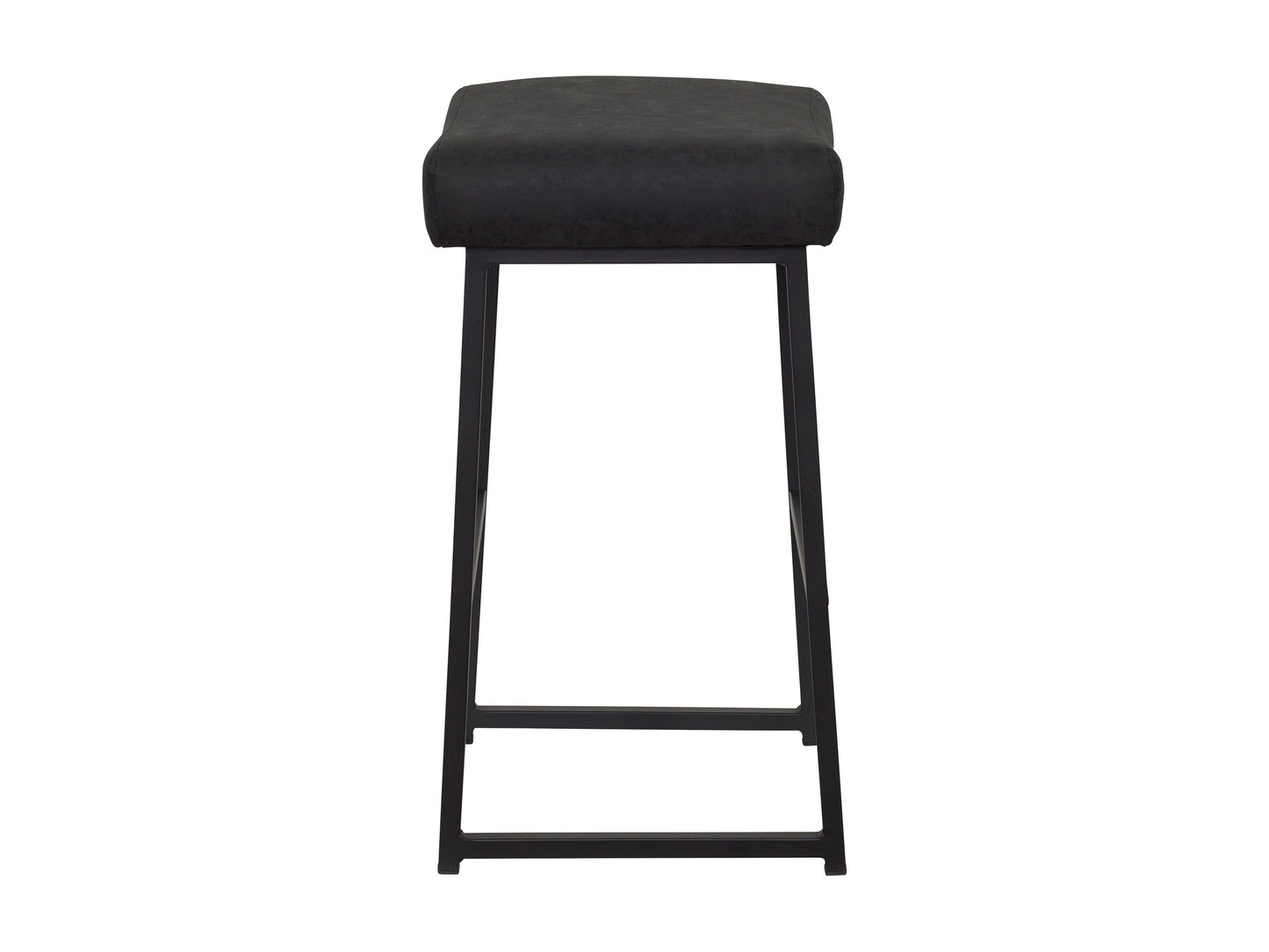 Set of 2 black backless bar stools with cushioned seats and sleek metal legs.