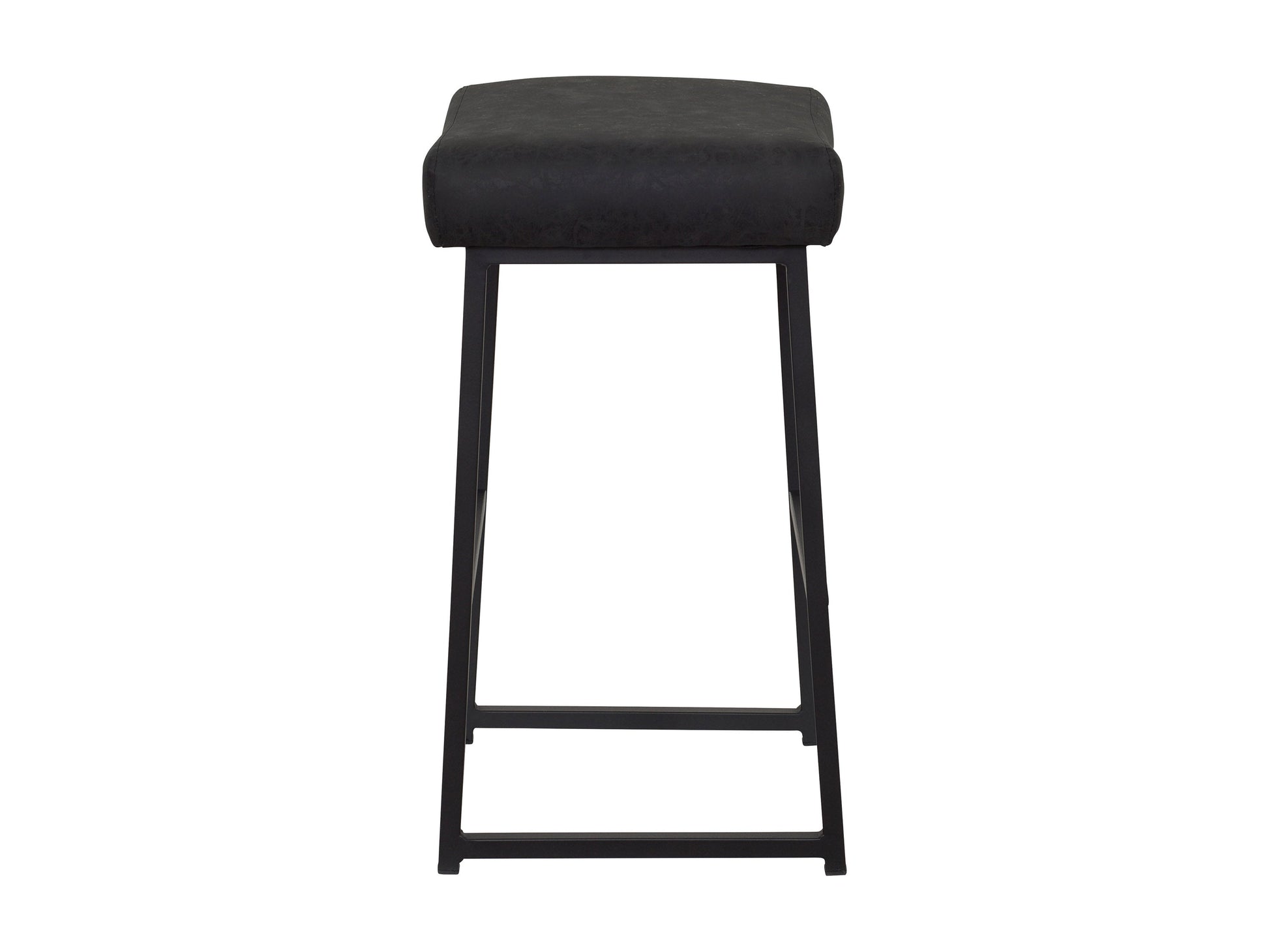Set of 2 black backless bar stools with cushioned seats and sleek metal legs.