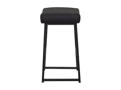 Set of 2 black backless bar stools with cushioned seats and sleek metal legs.