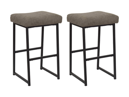 Set of 2 taupe backless bar stools with cushioned seats, sleek metal legs, and modern design.