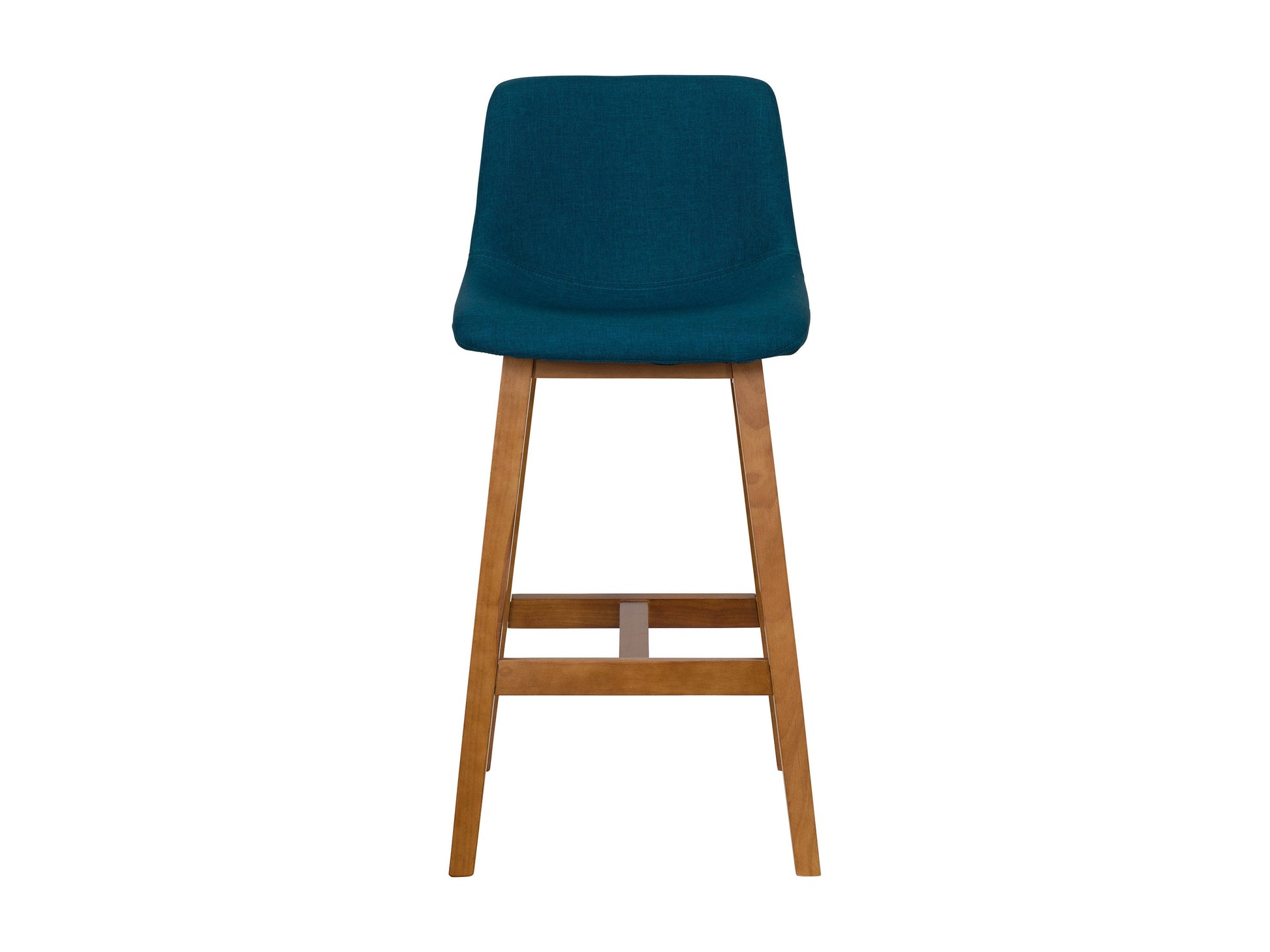 Blue wooden bar stools, set of 2, with cushioned seats and backrests, modern design, perfect for kitchen or bar areas.