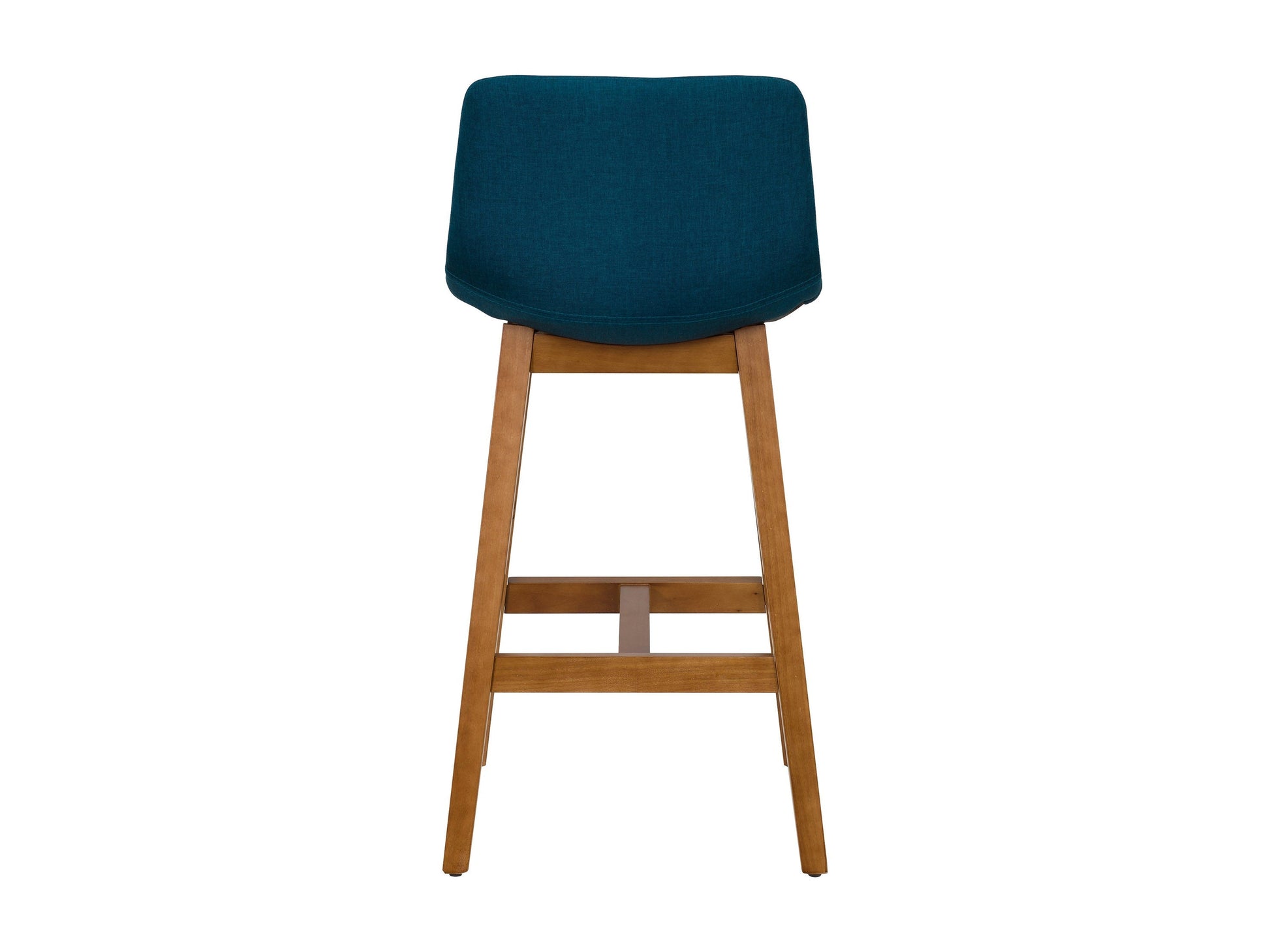 Blue wooden bar stools, set of 2, with cushioned seats and backrests, featuring a contemporary design and sturdy construction.