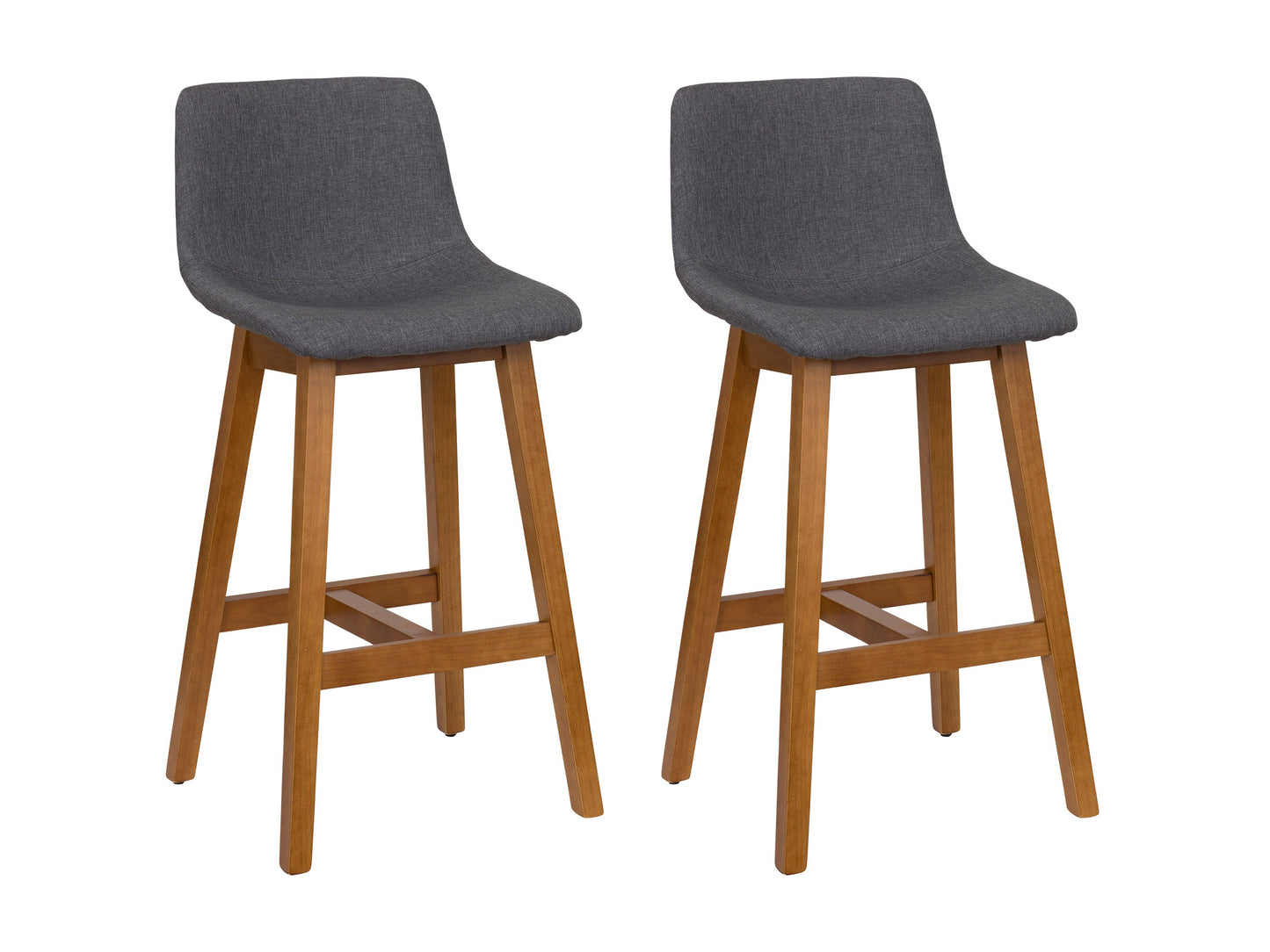 Grey wood bar stools set of 2 with cushioned seats, sleek design, and sturdy wooden legs for modern kitchens and bars.