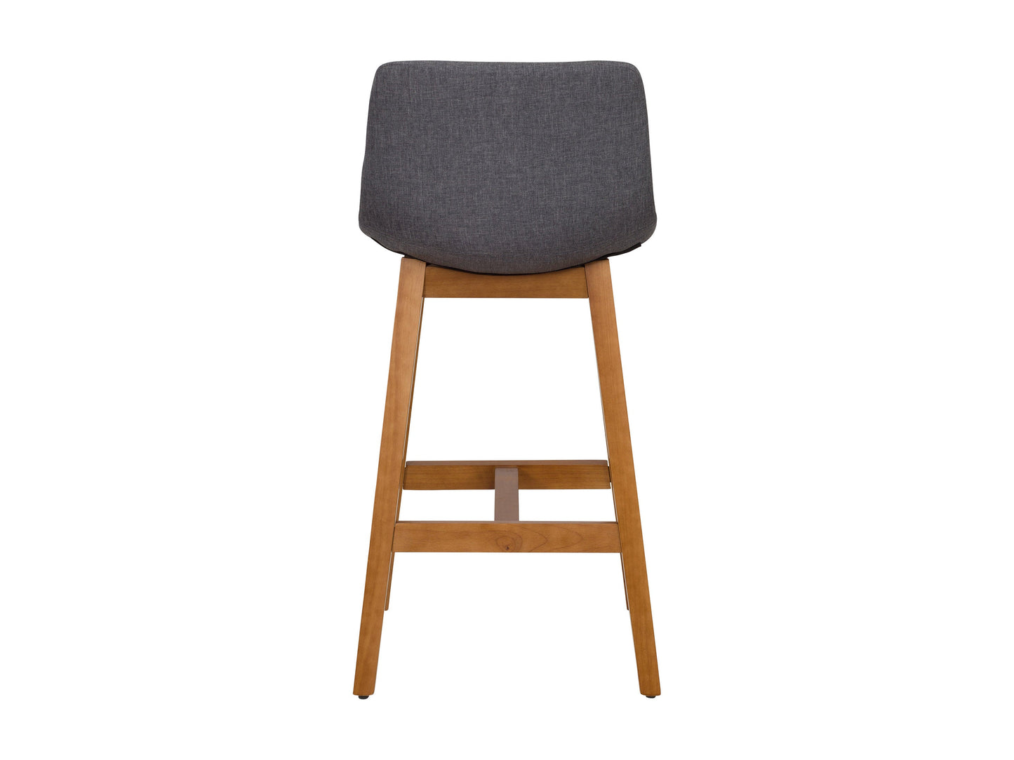 Grey wood bar stools set of 2 with cushioned seats and backrests, sleek design, and sturdy wooden legs.