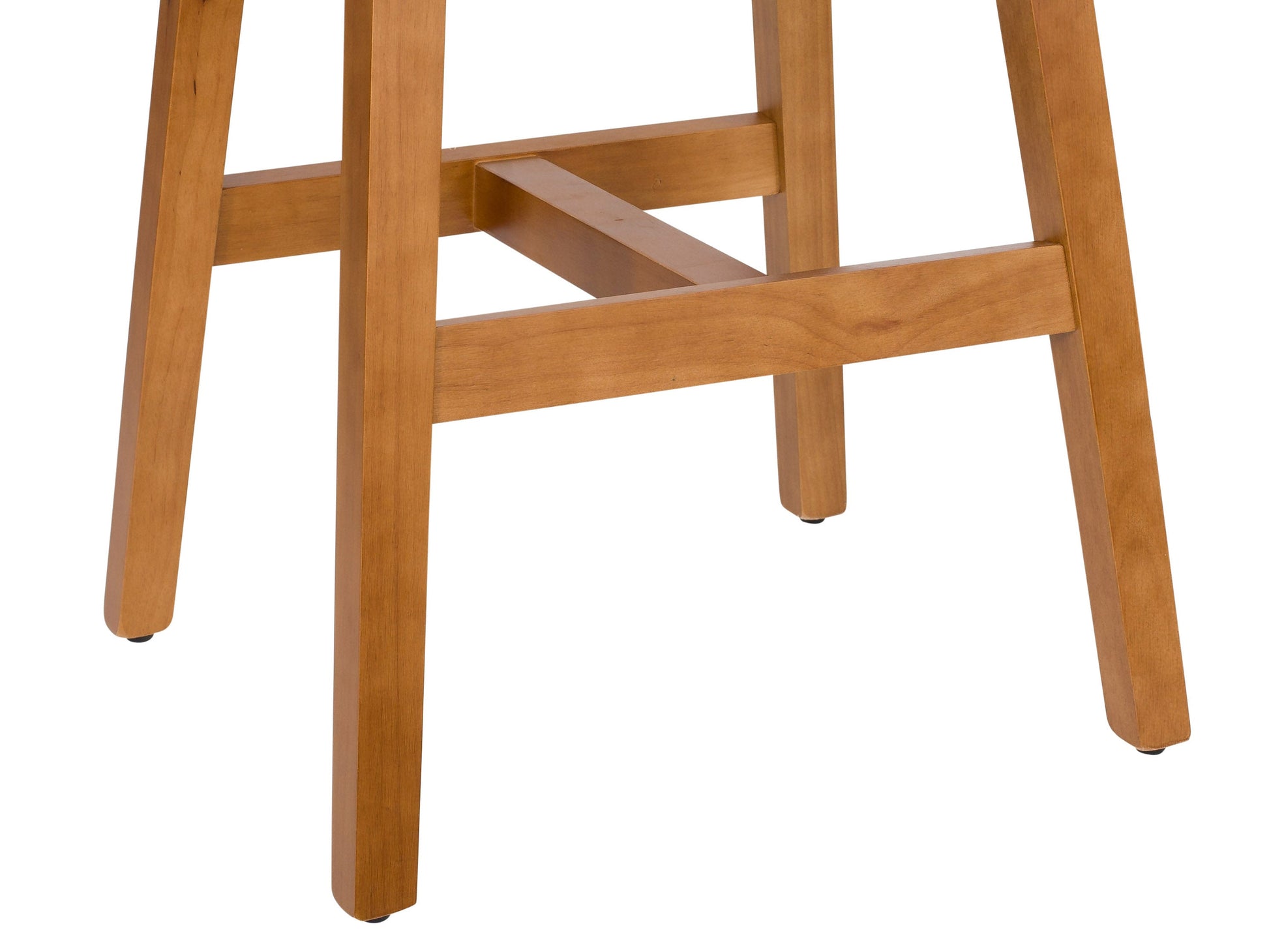 Set of 2 grey wooden bar stools with cushioned seats and backrests, featuring a sleek, modern design.
