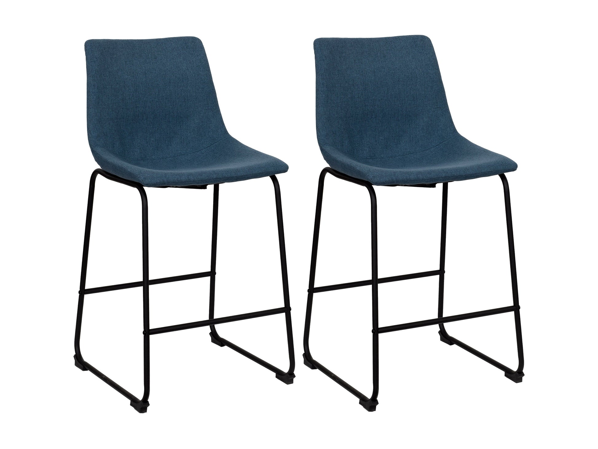 Blue upholstered bar stool with sleek wooden legs and a comfortable padded seat, ideal for modern home bars.
