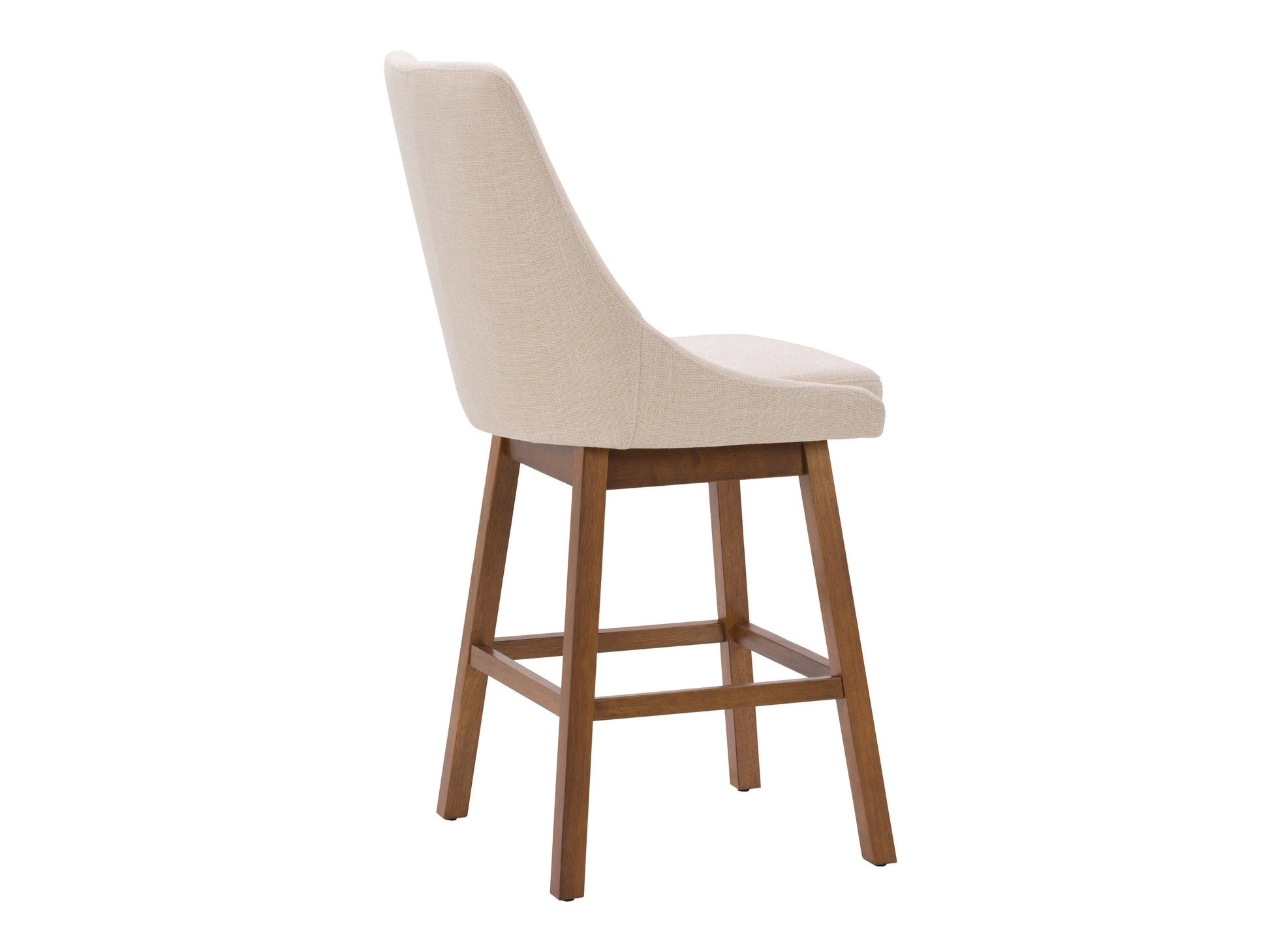 Beige modern bar stool with cushioned seat, wooden legs, and sleek design.