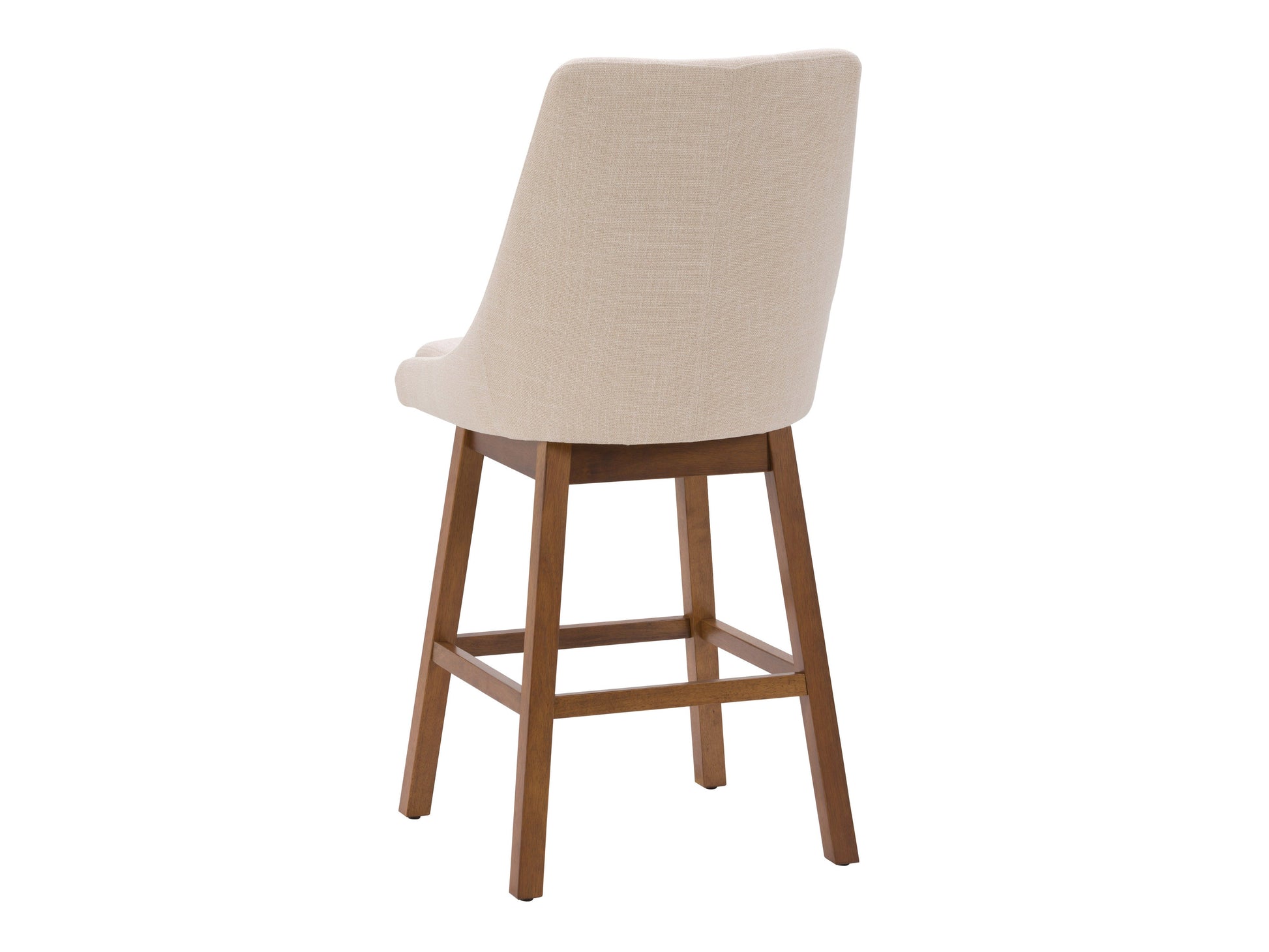 Beige modern bar stool with padded seat, black metal legs, and footrest, perfect for contemporary kitchen or bar areas.
