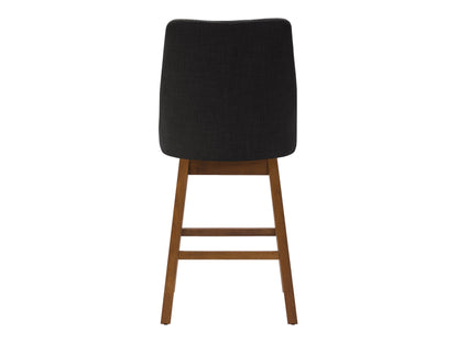 Dark grey modern bar stool with cushioned seat, sleek metal legs, and minimalist design.