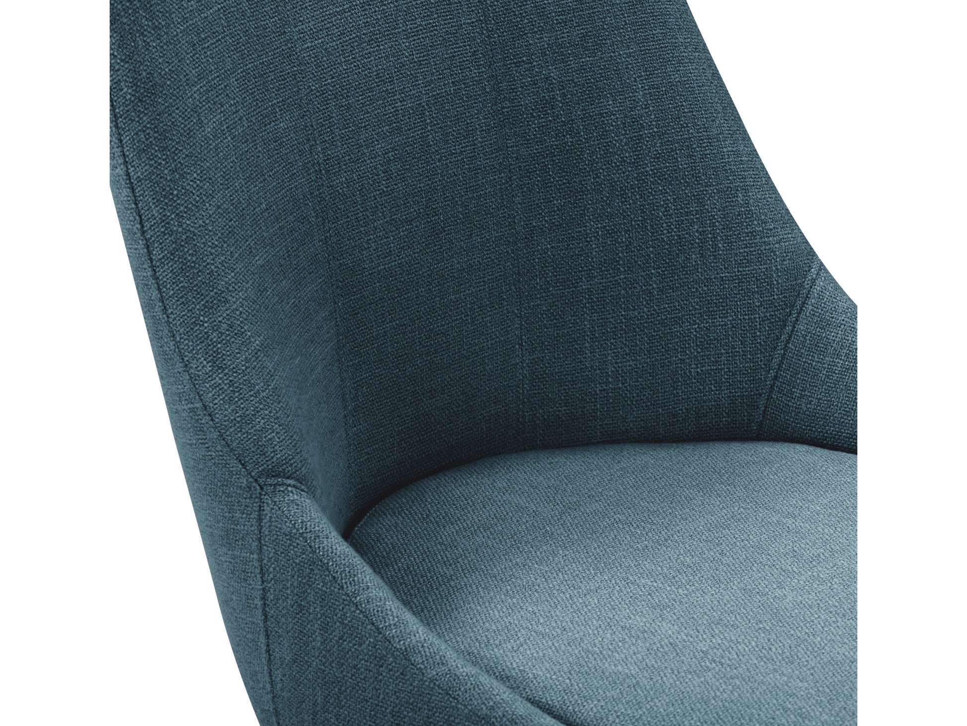 Blue modern bar stool with curved backrest, cushioned seat, and sleek black metal legs.