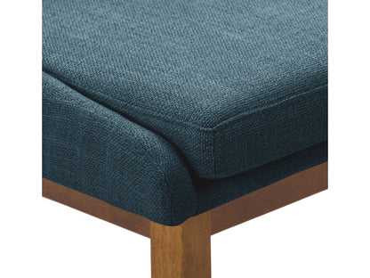 Blue modern bar stool with sleek metal legs and curved backrest, perfect for contemporary kitchen or bar settings.