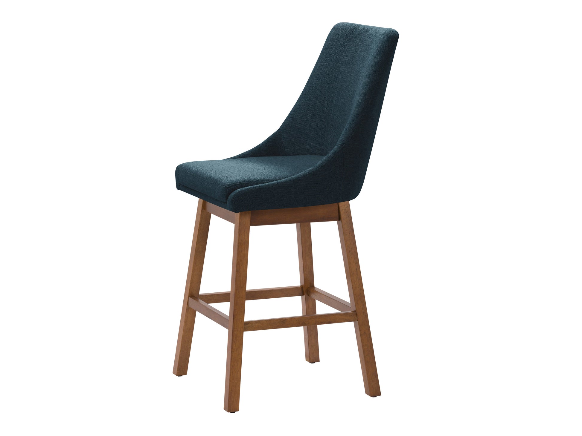 Blue modern bar stool with cushioned seat, black metal legs, and a sleek design for contemporary kitchens or bars.