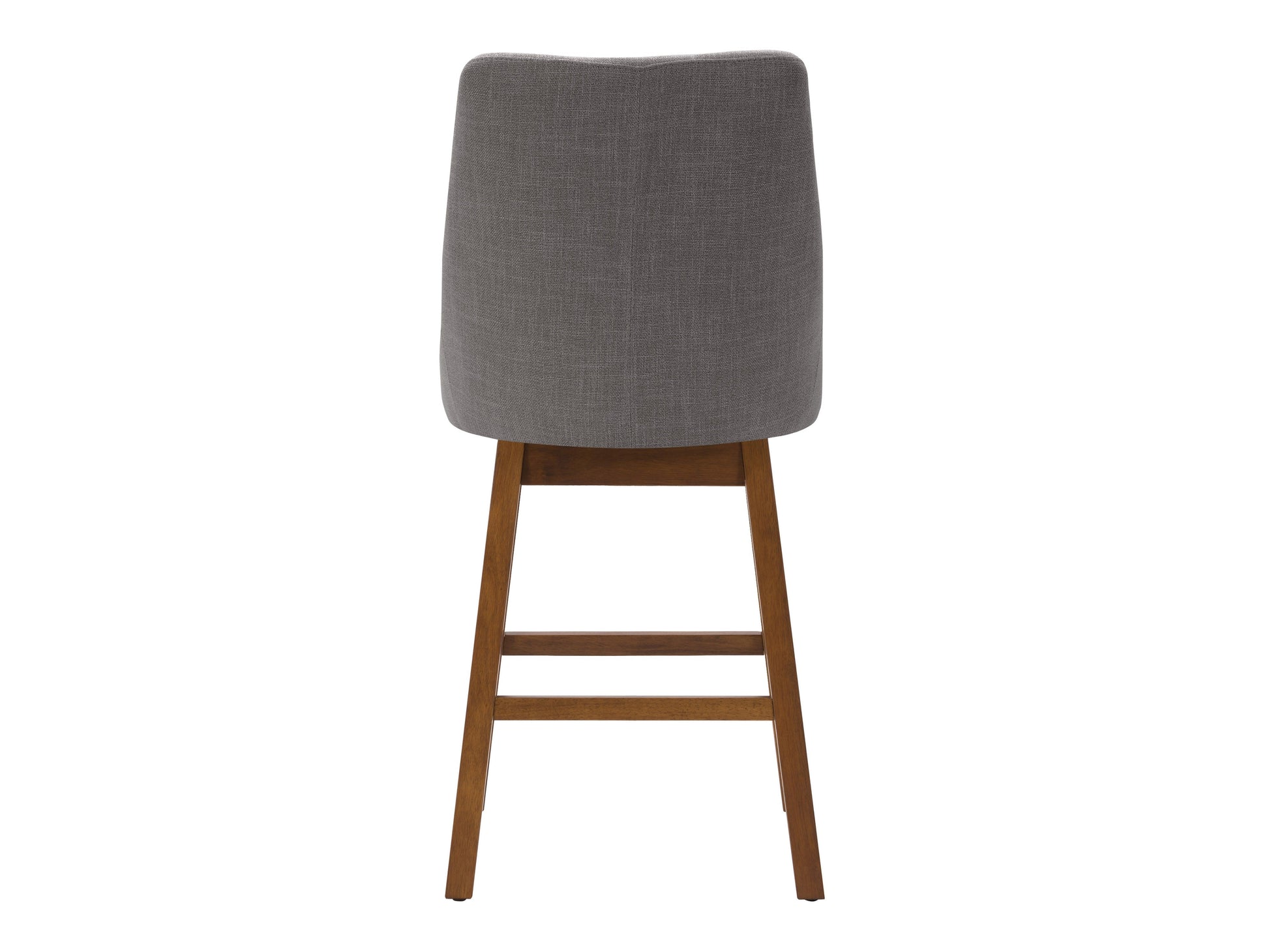 Light grey modern bar stool with fabric seat, wooden legs, and minimalist design.