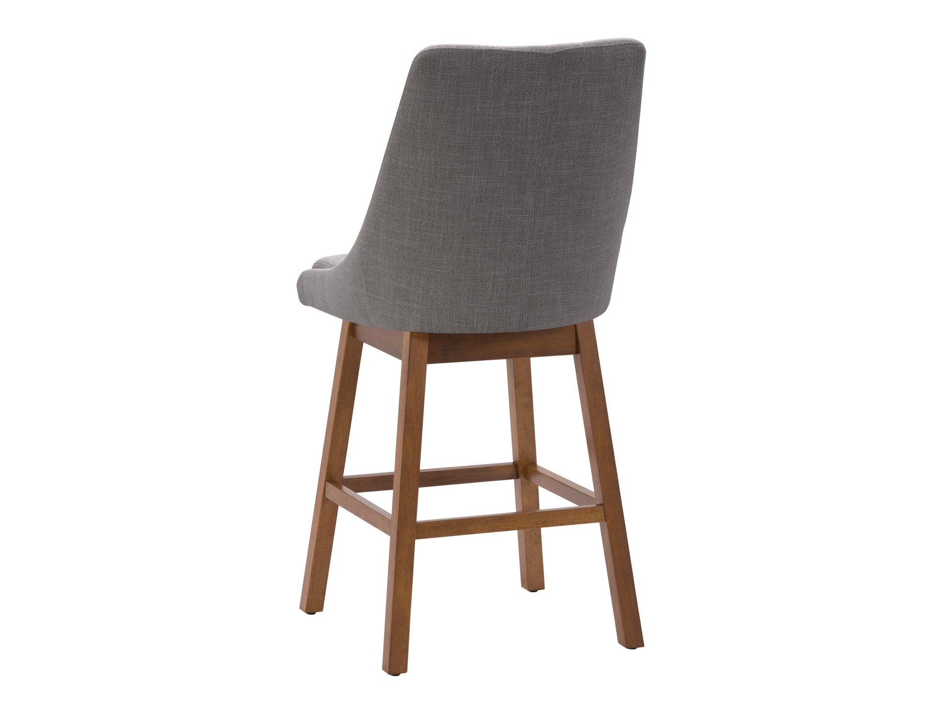 Light grey modern bar stool with wooden legs, fabric seat, and backrest, perfect for contemporary kitchen or bar areas.