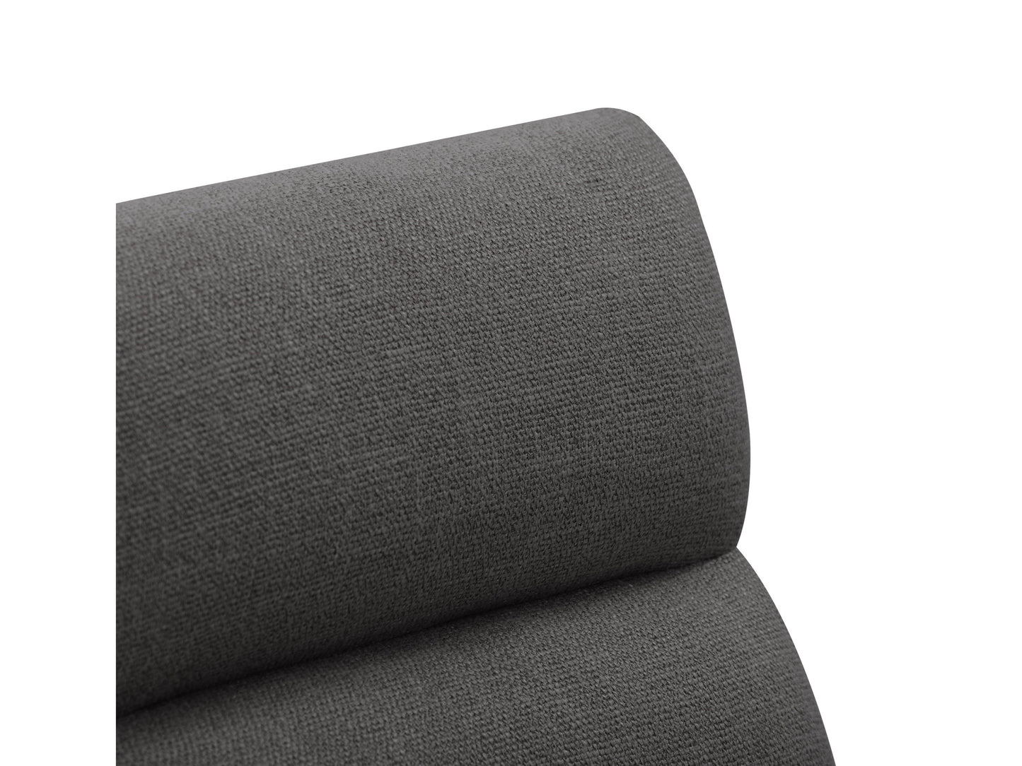Dark grey channel tufted bar stool with black metal legs and cushioned seat, modern design.