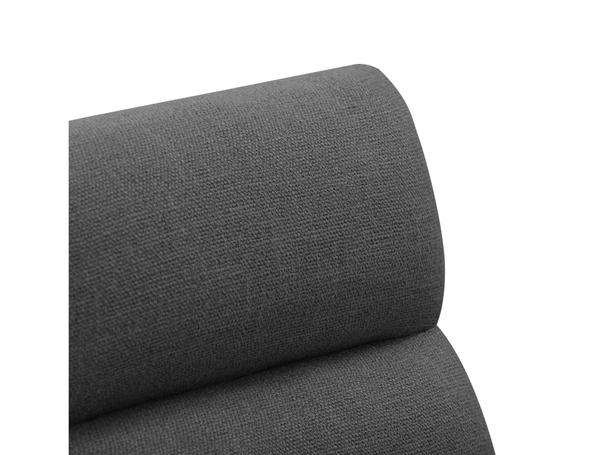 Dark grey channel tufted bar stool with black metal legs and cushioned seat, modern design.