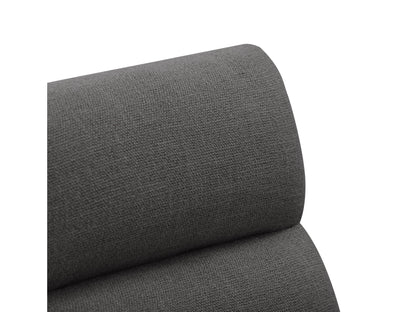 Dark grey channel tufted bar stool with black metal legs and cushioned seat, modern design.