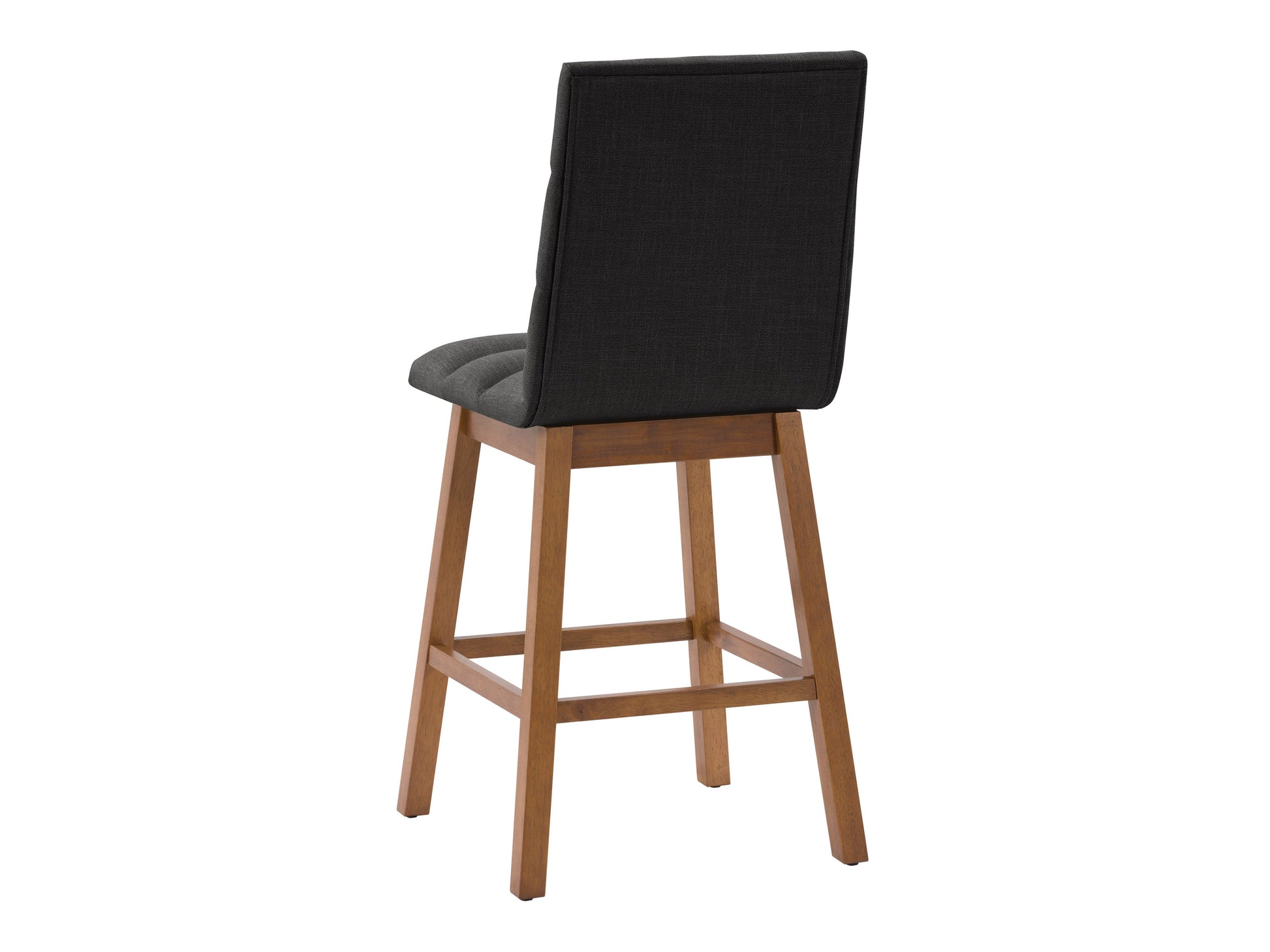 Dark grey channel tufted bar stool with sleek black metal legs and plush fabric upholstery.