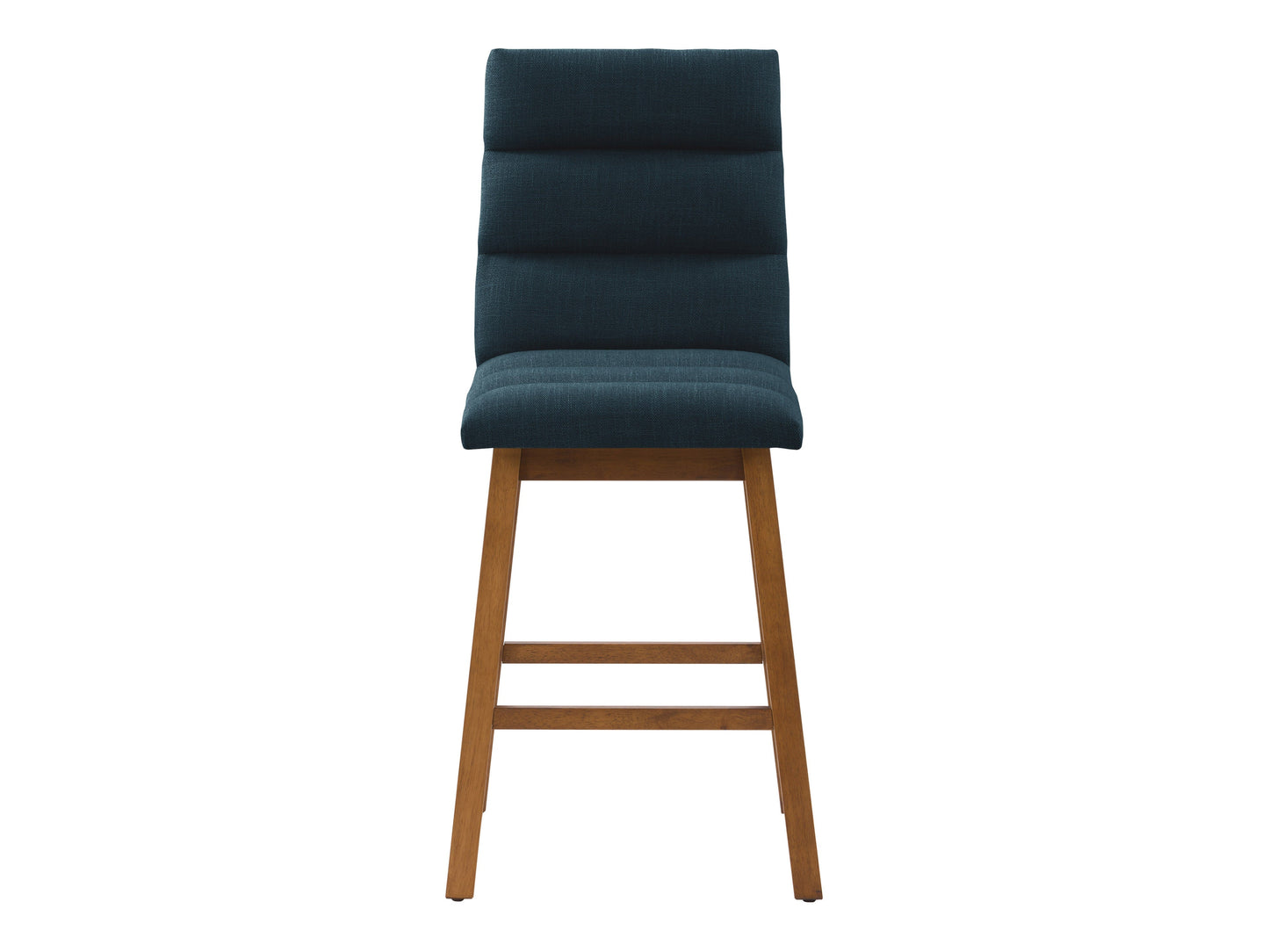 Blue channel tufted bar stool with sleek black legs and a modern design.