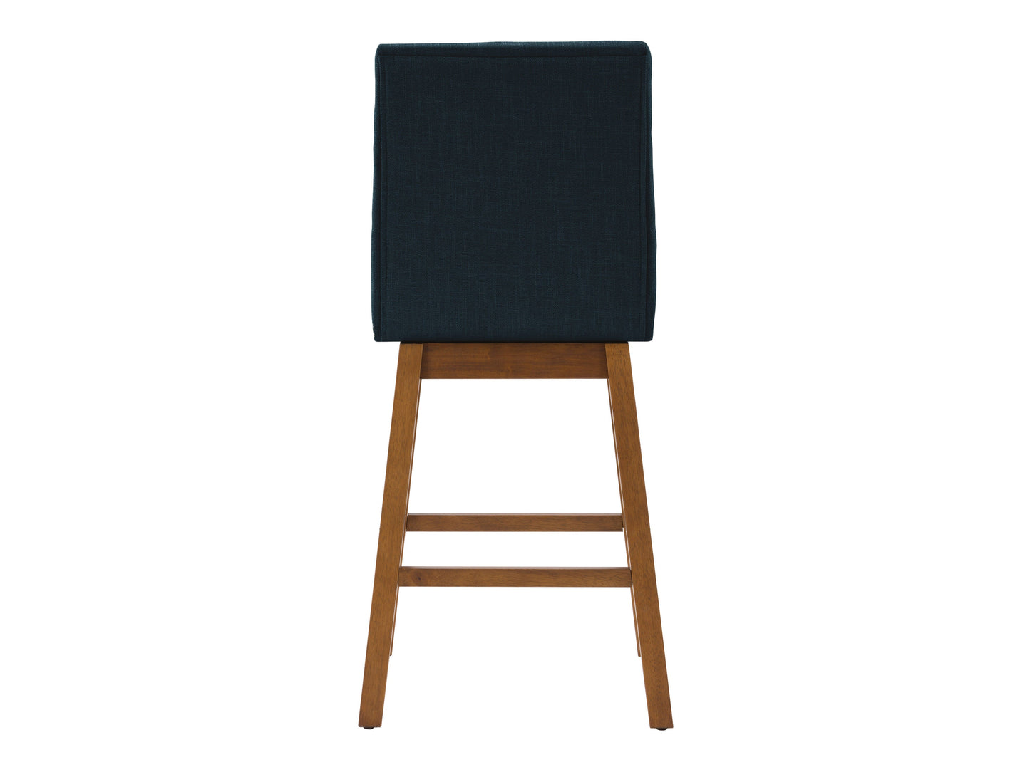 Blue channel tufted bar stool with gold metal legs, velvet upholstery, and a contemporary design.