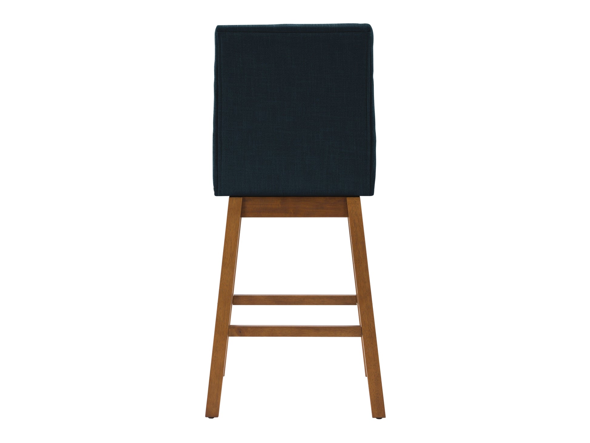 Blue channel tufted bar stool with gold metal legs, velvet upholstery, and a contemporary design.