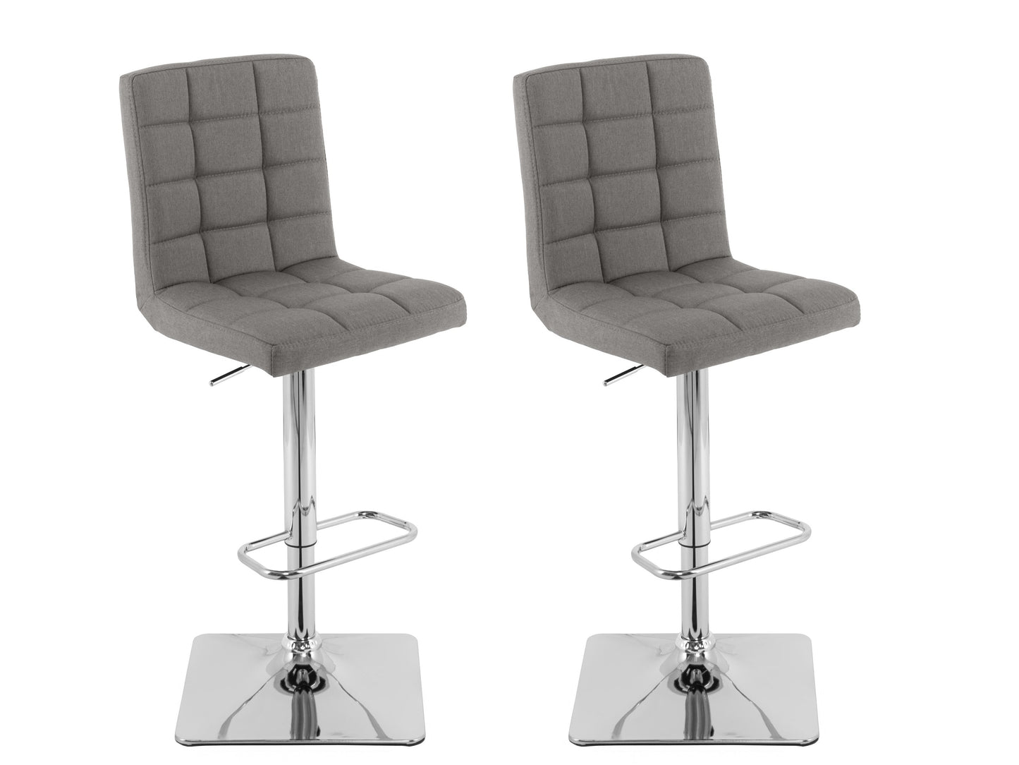 Medium grey high back bar stools set, upholstered fabric, wooden legs, contemporary design, perfect for kitchen or home bar.