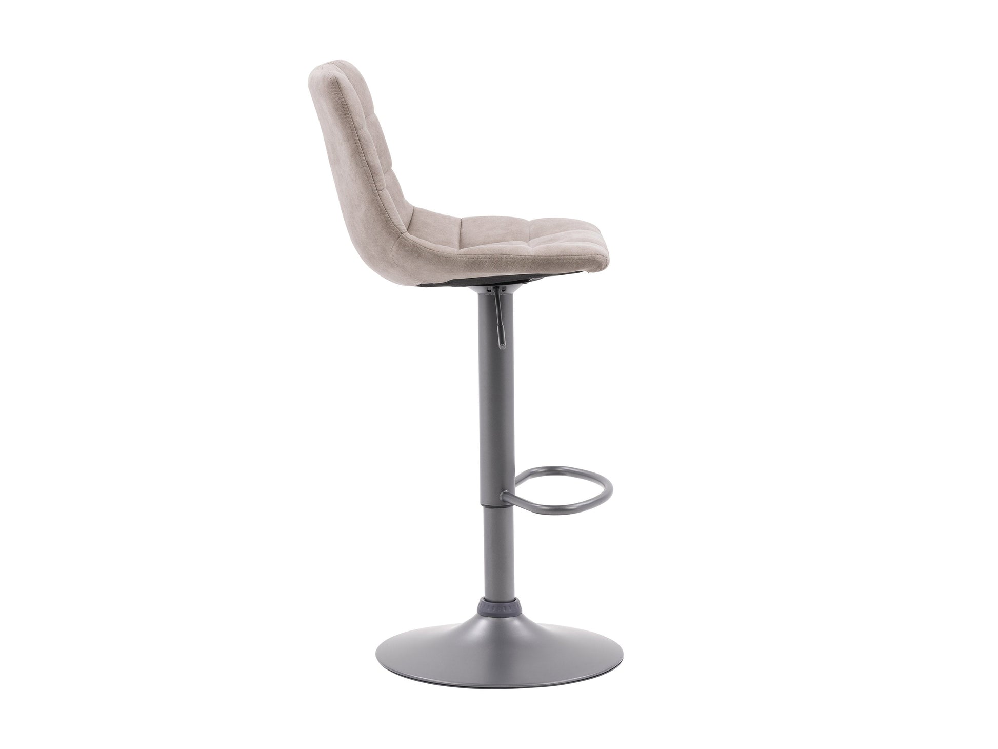 Light grey swivel bar stools, set of 2, with cushioned seats and sleek metal legs, modern kitchen or bar seating.