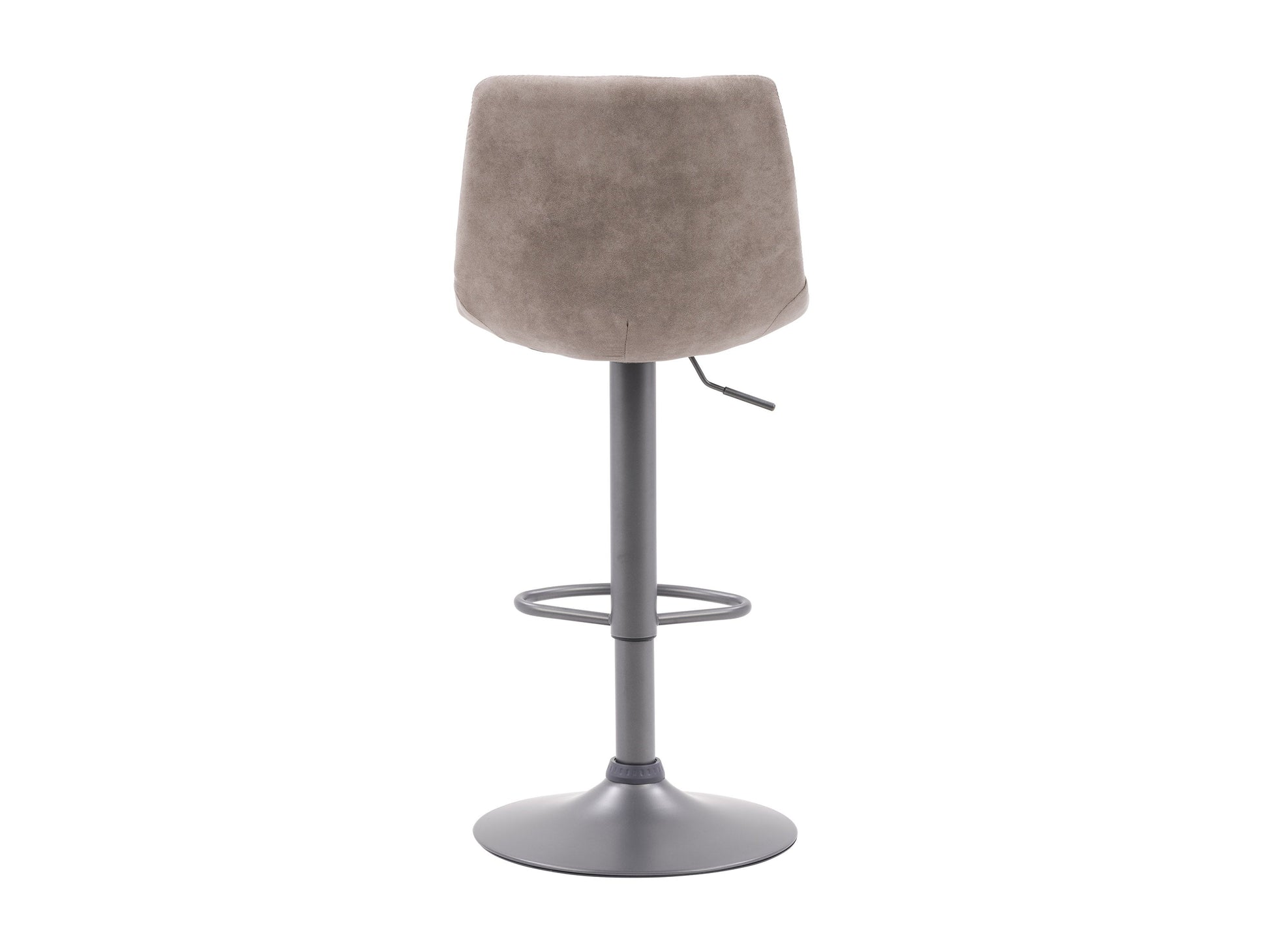 Light grey swivel bar stools, set of 2, with cushioned seats, wooden legs, and a modern design.