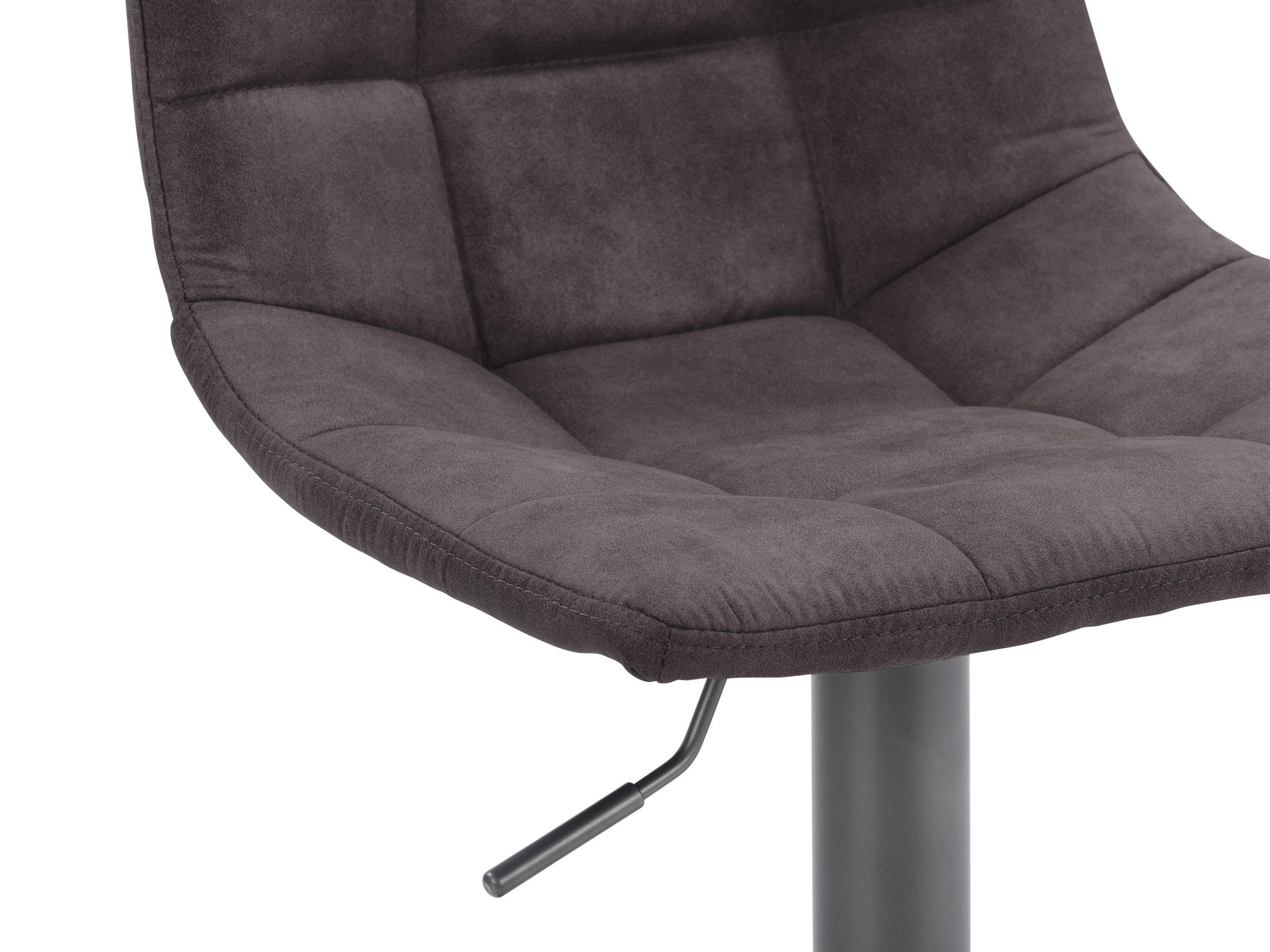 Dark grey swivel bar stools, set of 2, with cushioned seats and sleek metal legs.