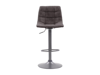 Dark grey swivel bar stools set of 2 with padded seats, black metal legs, and footrests for modern kitchen or bar.