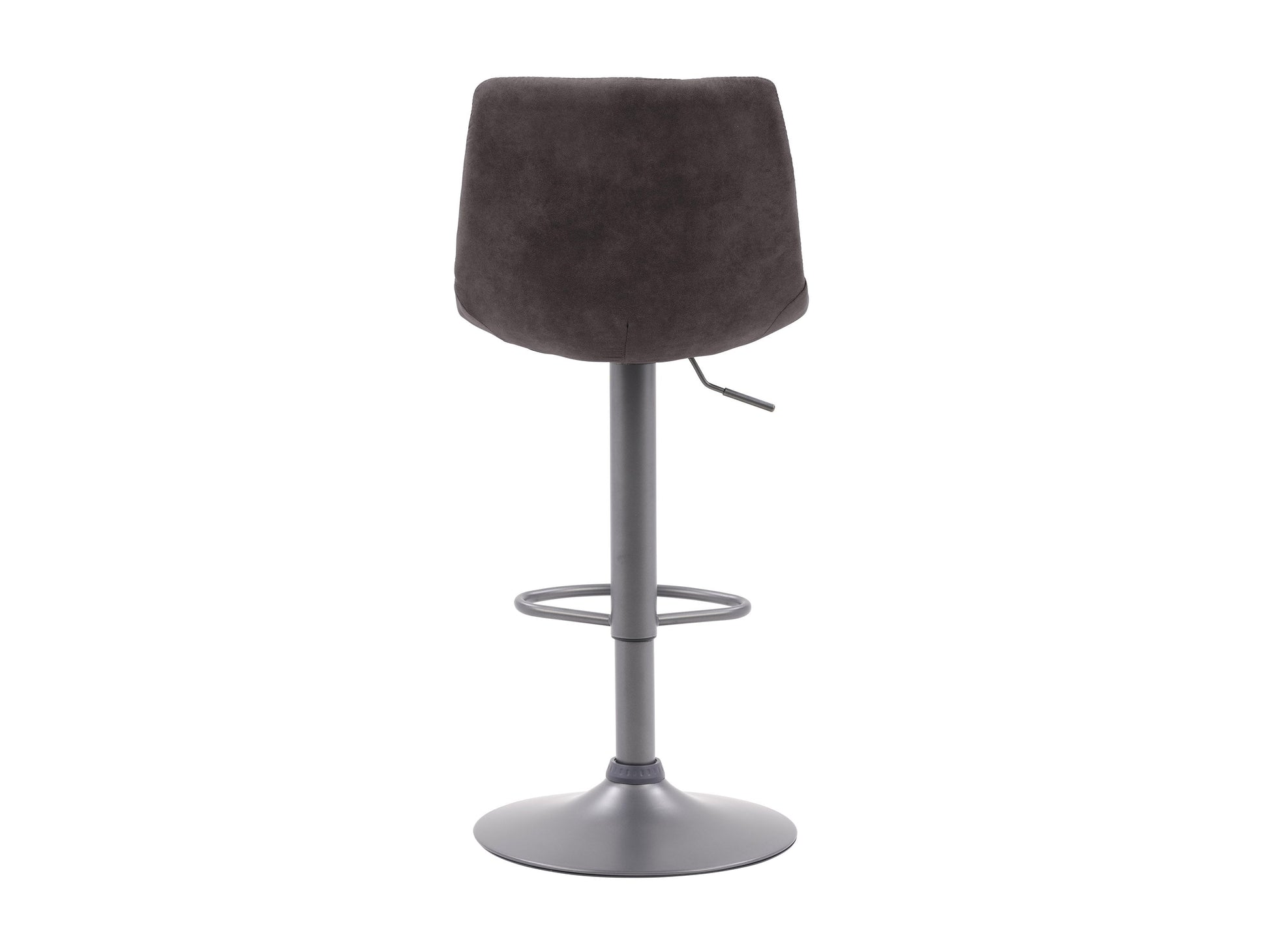 Dark grey swivel bar stools, set of 2, with cushioned seats, metal legs, and a modern design.