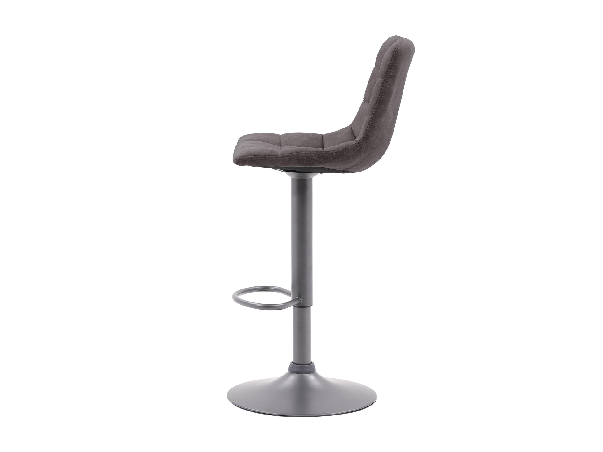 Dark grey swivel bar stools set of 2 with cushioned seats, metal legs, and modern design.