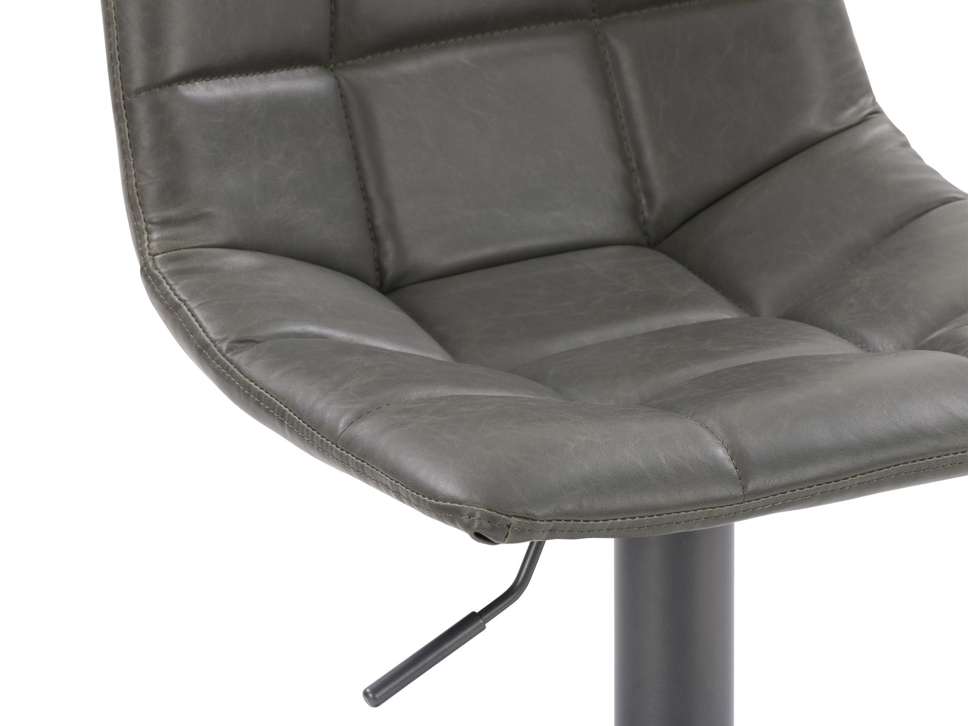 Grey swivel bar stools, set of 2, with cushioned seats, metal footrest, and modern design.
